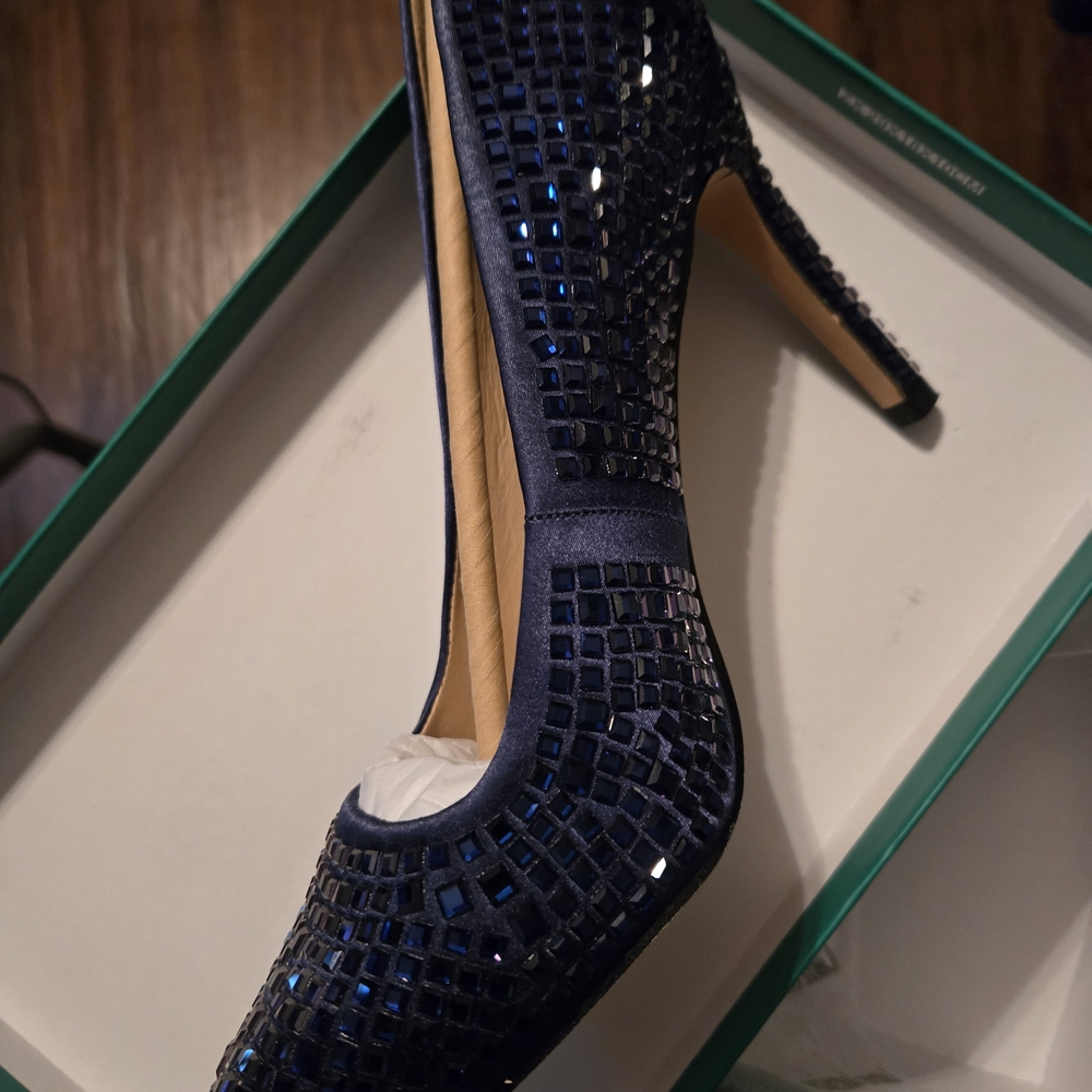 Lauren Lorraine Navy Crystal Embellished Heels